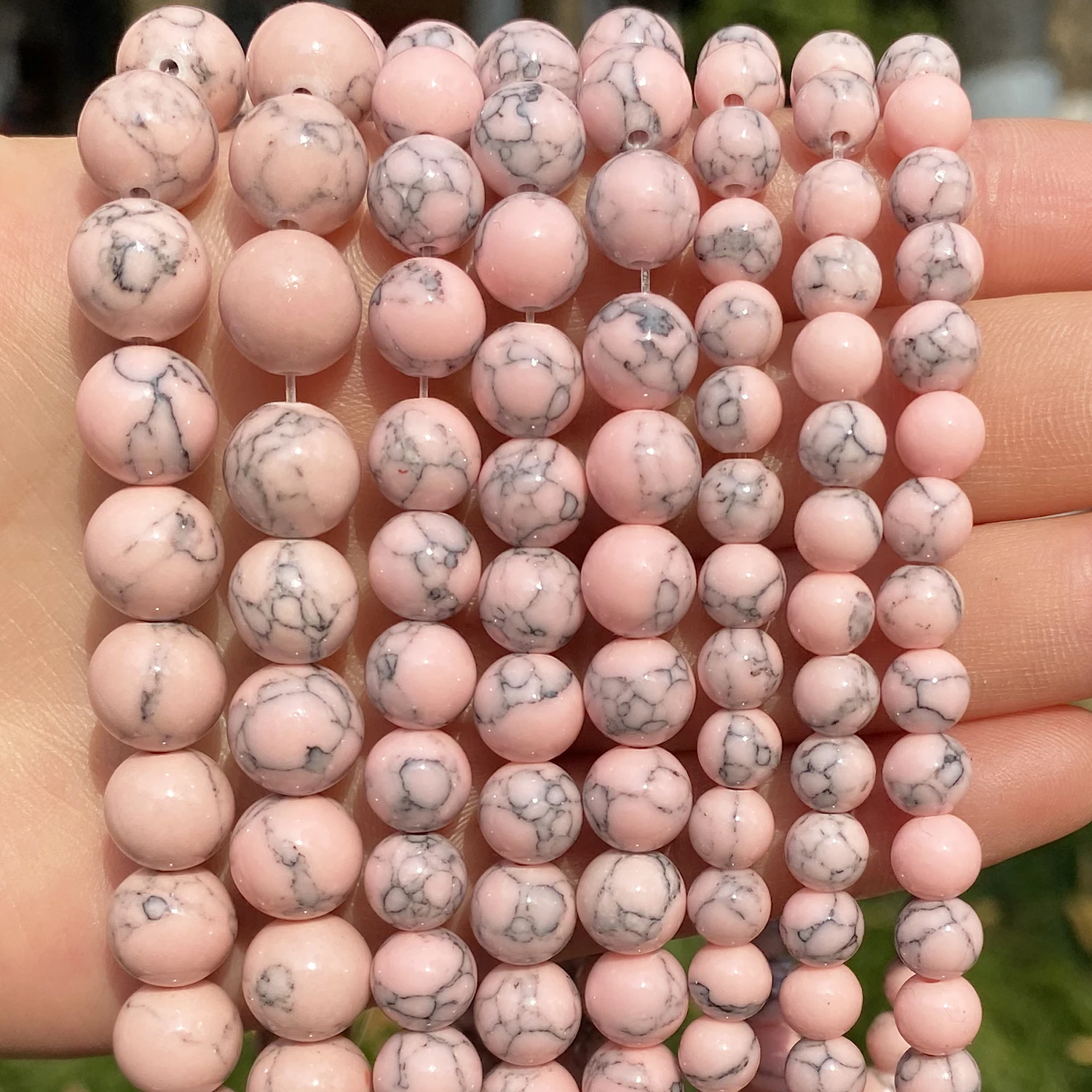 Natural Stone Pink Turquoise Beads Smooth Round Loose Spacer 4-12mm Beads  Bracelet DIY for Jewelry Making Design Handmade 15