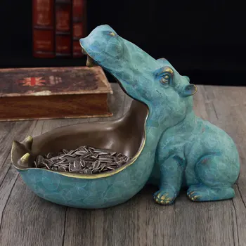 

Big Mouth Hippo Storage Figurine Key Bowl Resin Hippo Candy Dish Home Decor JA55