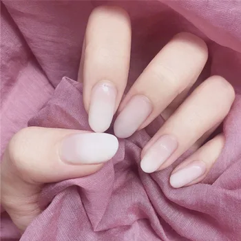 

24pcs/boxed new styles White Gradient Round Head press on nail Solid Color Gradient acrylic fake nail with glue Finished Product