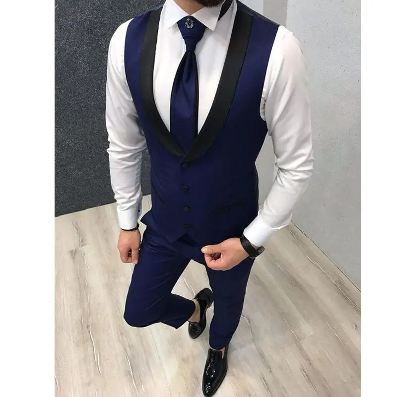 Royal Blue Vests for Wedding Black Lapel Business Suit Vest Mens Vest Italian Formal Party Dress Groomsmen Waistcoat(Vest+Pants)