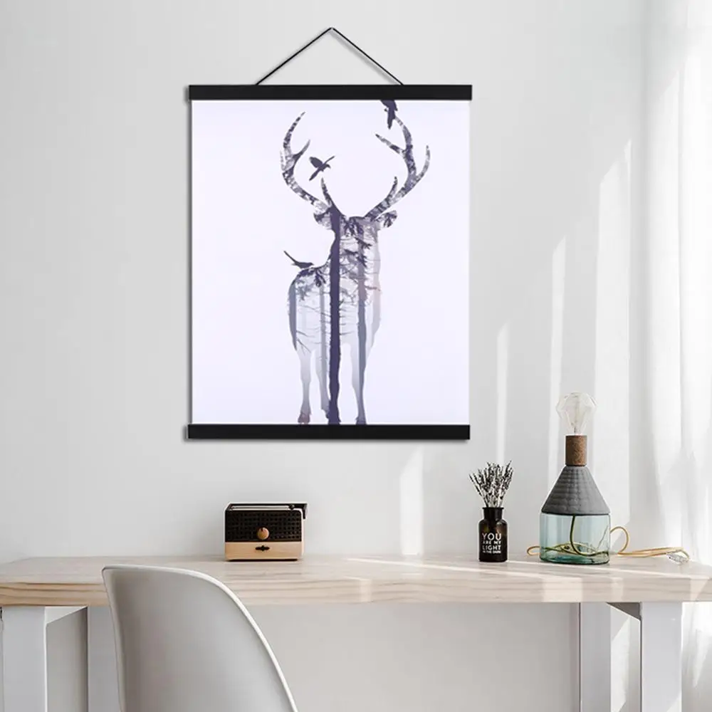 Magnetic Poster Frame Wooden Wall Photo Picture Artwork Hanger Poster Holder Hanging scrolls Home Wall Decoration Frame 21-50cm photo frame