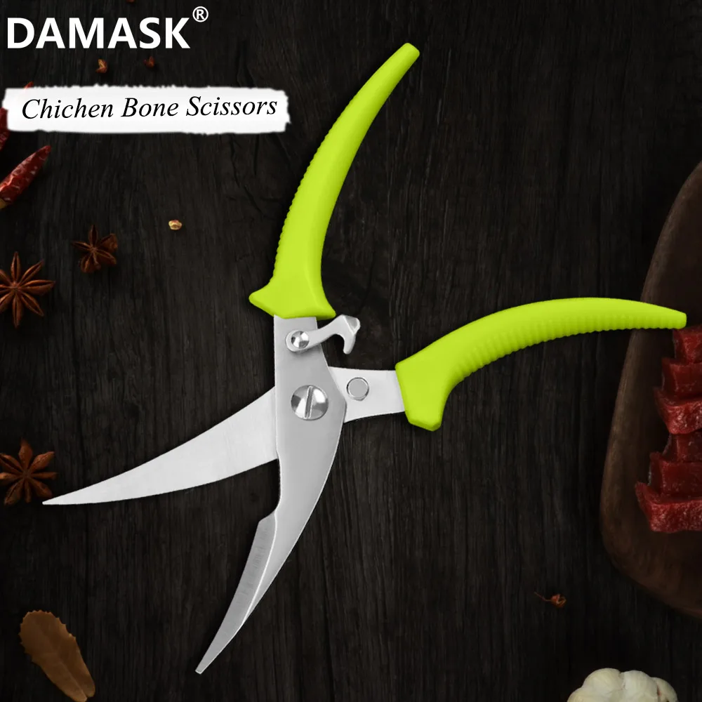 Damask 3Cr13 кухонный резак из нержавеющей стали надувной цыпленок сдвиг с ПП цветной