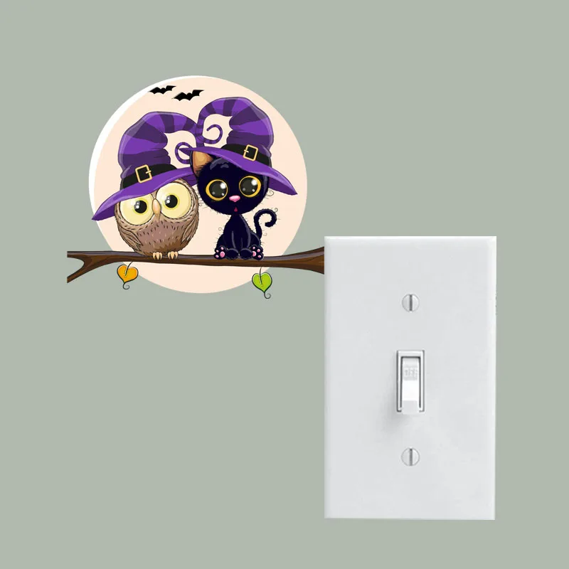 YOJA прекрасные совы и декор с кошкой Наклейка на стену для выключателя комнаты персонализированные спальни 10SS0017