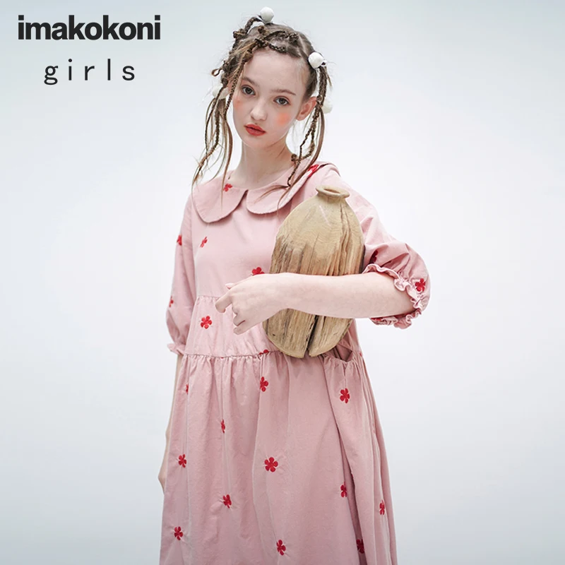 Розовое платье imakokoni с вышивкой и коротким рукавом оригинальный дизайн милое