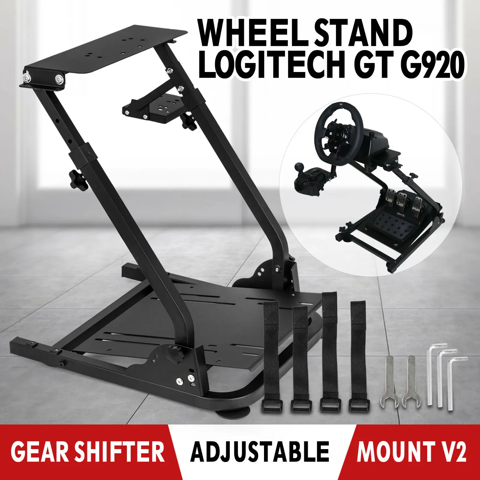 VEVOR Support de Volant de Course G29 57x49cm Logitech G27 G25 Support Simulateur de Course Réglable en Acier Inoxydable 14kg Volant de Jeu de Course Levier de Vitesse V2 Volant Pédale Non Inclus