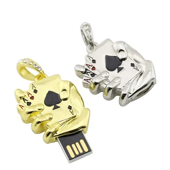 

Memory Stick Metal crystal Poker Ace Hand Pen Drive 4GB 8GB 16GB 32GB 64GB 128GB Flash Drives Necklace Creative usb 2.0 Pendrive