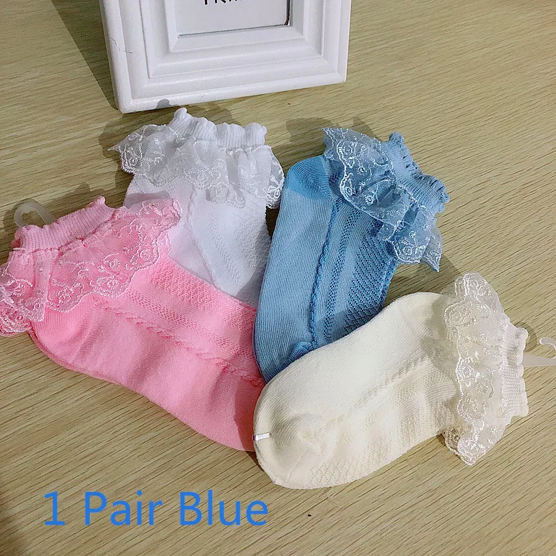 Дышащие хлопковые кружевные сетчатые носки принцессы с оборками Детские короткие носки по голень белые, розовые, Желтые Детские носки для маленьких девочек - Цвет: Blue