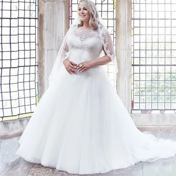 

Plus Size A Line Wedding Dress Lace Appliques Lace Up Back Bridal Gowns 2021 Spring Countryside Women Bride Dress Custom