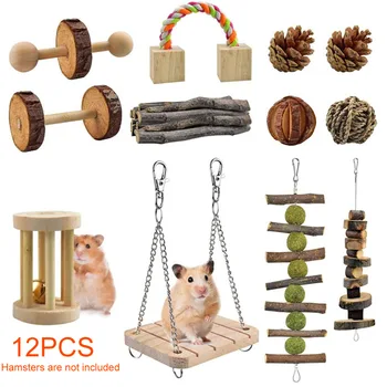 

12pcs/set Wooden Hamster Chew Toys Rats Guinea Pigs Small Pets Exercise Teeth Care Chinchillas Chewing Playing Rabbits Gerbils