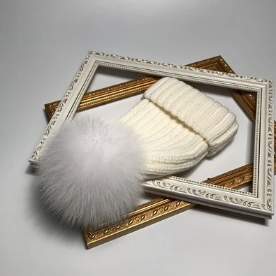 white Шапка с помпонами из меха норки и лисы, зимняя женская шапка, шапка для девочек, вязаная шапка, женский головной убор из плотной ткани 50-54-60см - Цвет: white