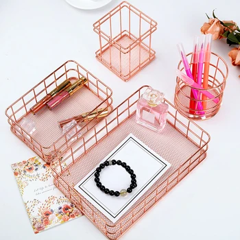 

Iron Makeup Organizer Storage Basket Brush Holder Pen Holder Home Office Desktop Cosmetic Organizer rangement maquillage