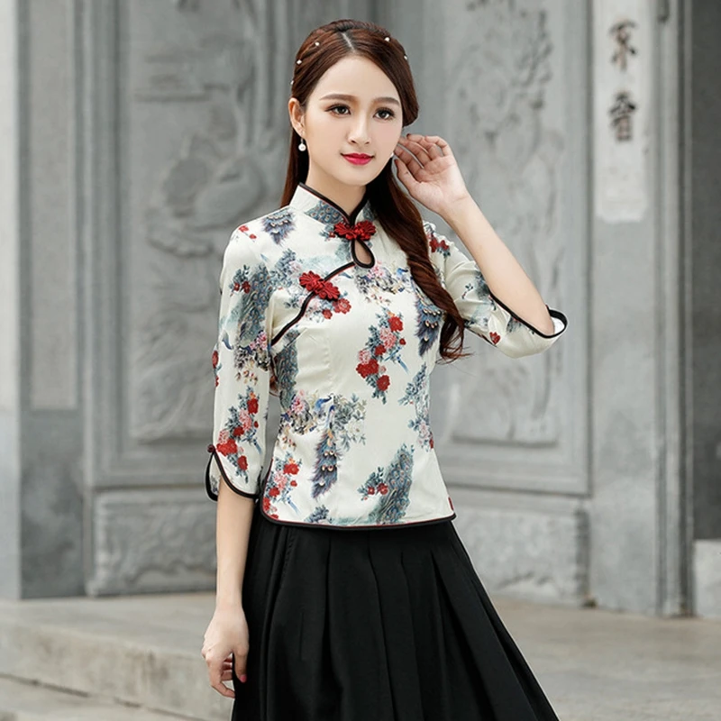 Традиционное Ципао рубашка Имитация шелк cheongsam колледж Ветер куртка Улучшенный ретро шелк Тан костюм Женская тонкая рубашка