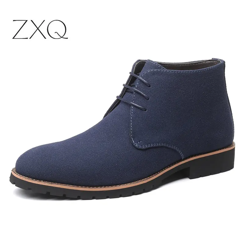 $23.37 Plus Size Black Blue Brown Men Boots Solid Casual Leather Autumn Winter Ankle Boots Male Sued