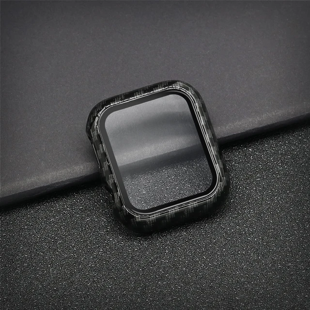 Glass+Case Full Cover For Apple Watch Case Series 7 6 SE 5 4 321 iWatch Case Accessor 45/41/44/40/42/38mm Protector Apple Watch Carbon Black