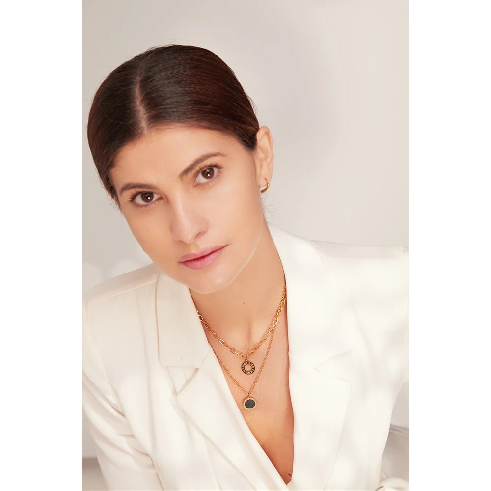 Fashion Double Sided Black White Shell Pendant Necklace Stainless Steel - Image 2