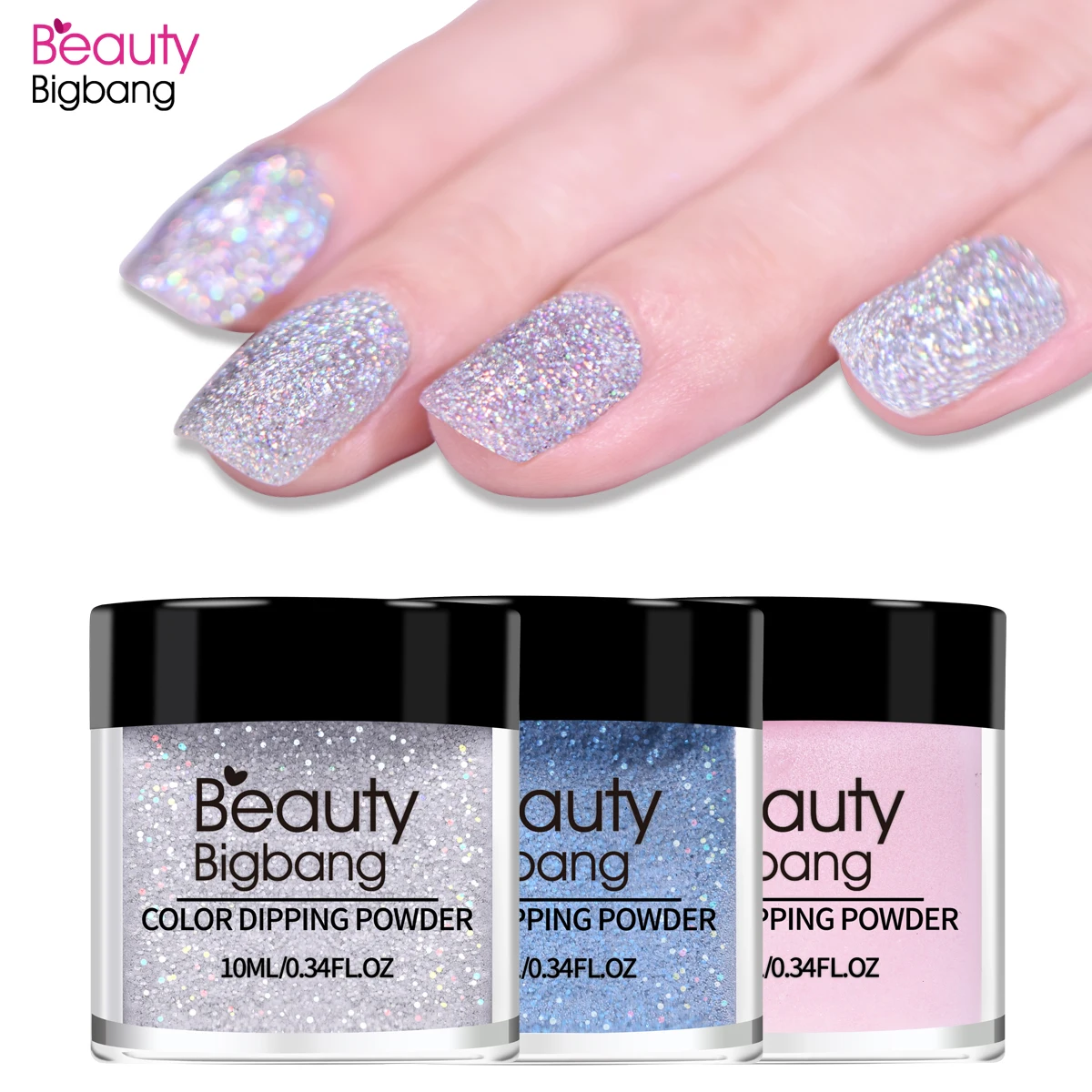 BEAUTYBIGBANG погружения порошки для ногтей градиент Французский ногтей натуральный цвет голографический блеск без лампы лечения ногтей художественные украшения