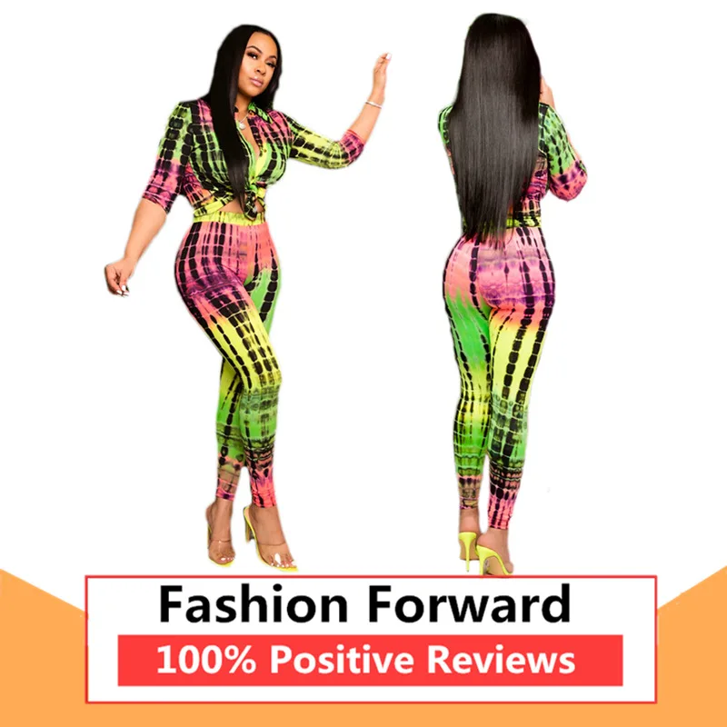 

Womens Tie Dye Fashion Casual Snake Tie-dye Printed 2 Pcs Pant Set