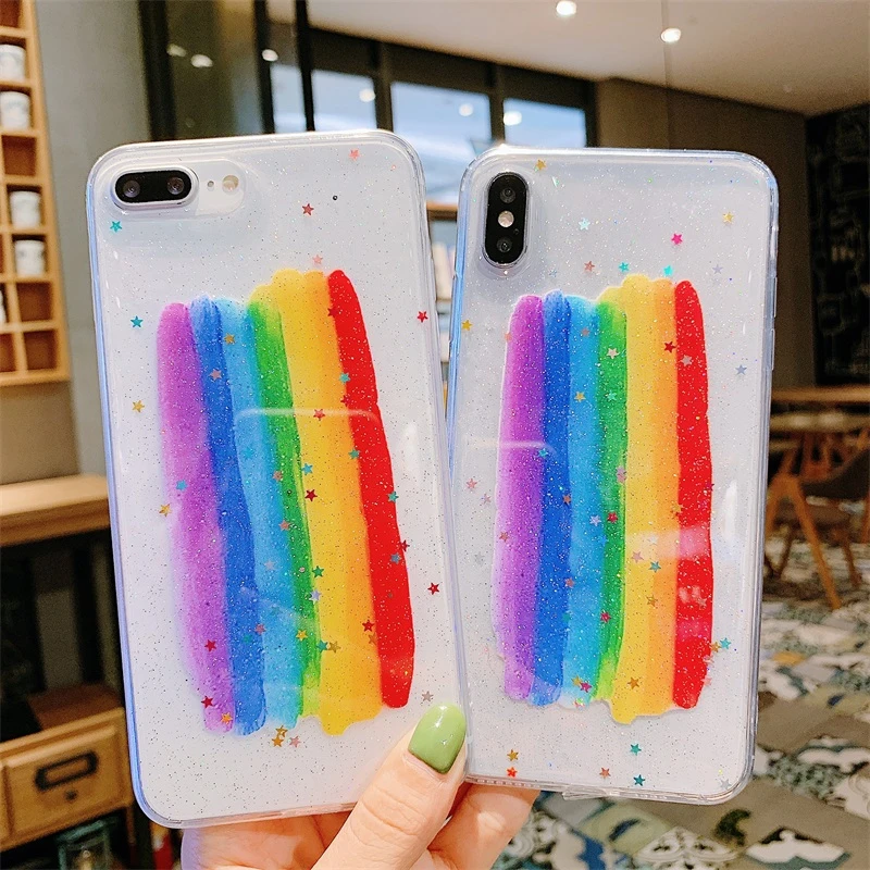 Блестящий Радужный чехол для телефона iPhone 6 6s 7 8 Plus 10 11 Pro XS XR Max прозрачный мягкий