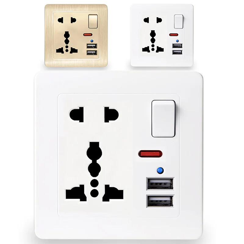 Легкий 2 USB переключатель настенная розетка зарядное устройство 13A адаптер питания панель комплект