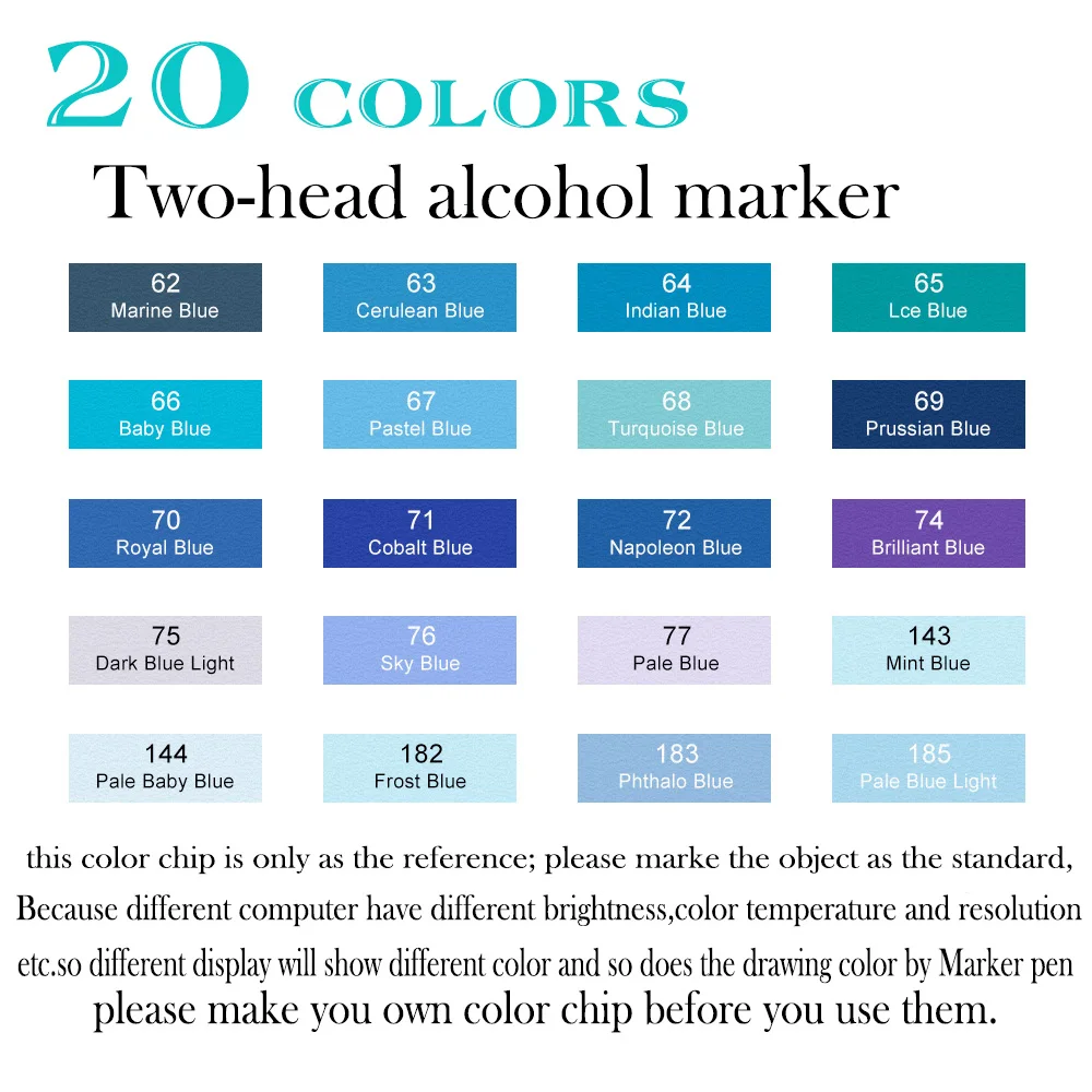 TOUCHFIVE 20 colors Blue series Alcohol Markers pens oily based ink Art Marker Drawing Marker Pen Animation set