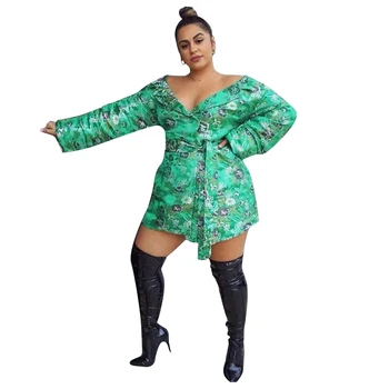 

Plus Size Dress Womens Long Sleeve Dress Turn Down Collar High Waist Depp V Neck Minimalist Mini Dresses Wholesale Drop Shipping