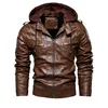 Mens Leather Jacket Zipper Hooded Jacket Men Winter Coat Slim Motorcycle Jacket Fashion Clothing Outwear Plus Size 4XL 2022 New ► Photo 3/6