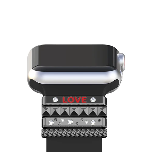

Decorative Ring Ornament For Apple Watch Band apple watch 4 3 5 band 44mm 40mm 42mm 38mm iwatch Stainless Steel "LOVE" Gift