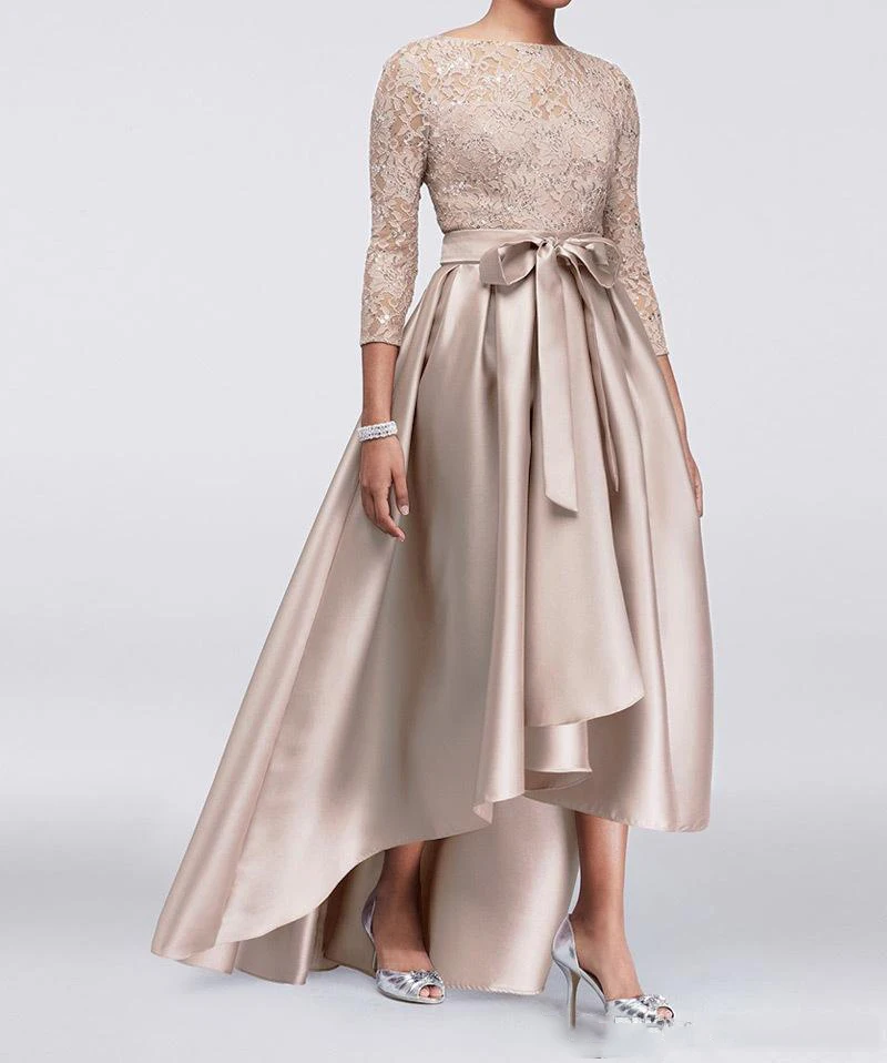 Champgne Plus Size Mother of The Bride Lace Dresses For Weddings 2020 Satin High Low Sashes Groom Godmother Gowns Gift (3)