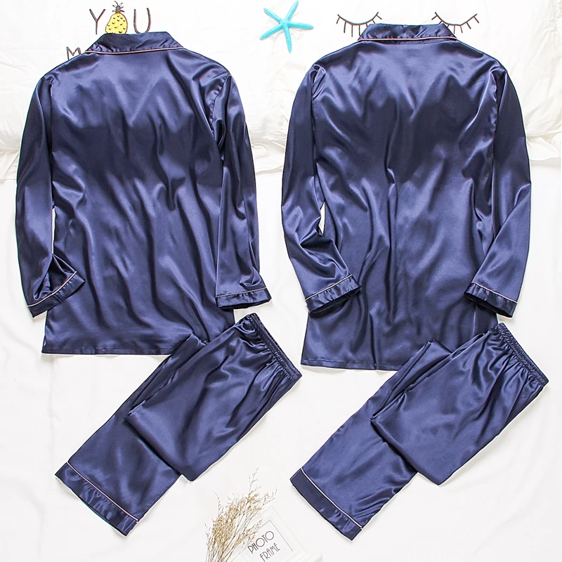 Luxury Pajama suit Satin Silk Pajamas Sets Couple Sleepwear Family Pijama Lover Night Suit Men & Women Casual Home Clothing black pajama pants