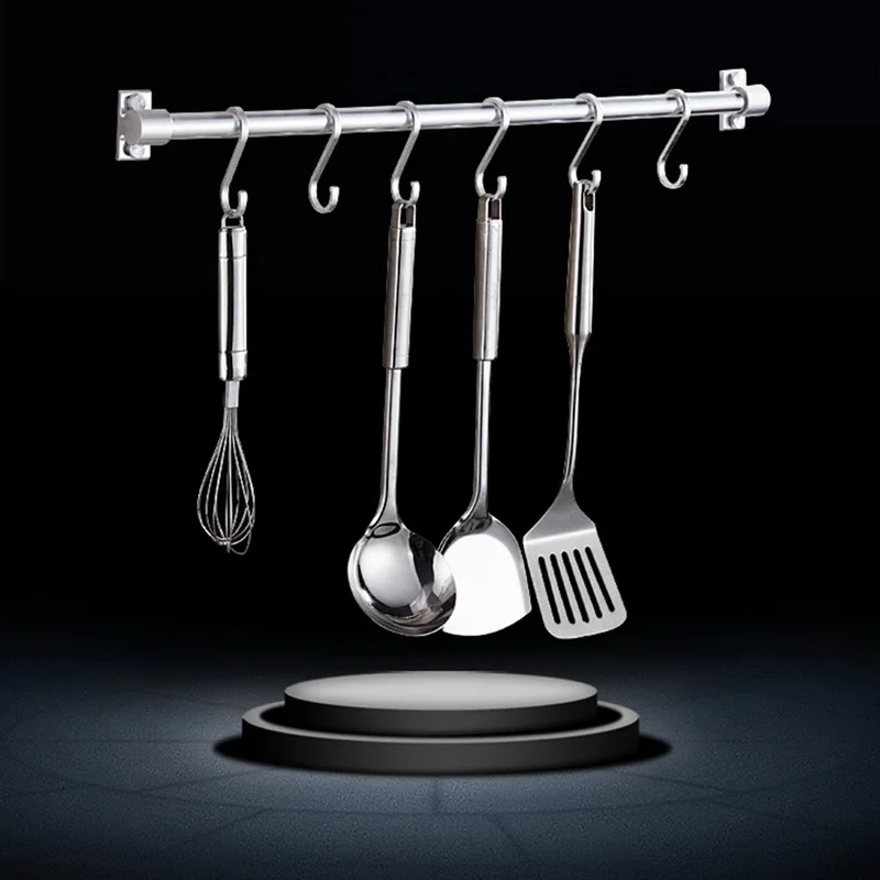 

1PC Wall Mounted Rustproof Stainless Hat Holder With 6/8/10 Hooks Storage Saving Space Aluminium Kitchen Railing Hanging Rack