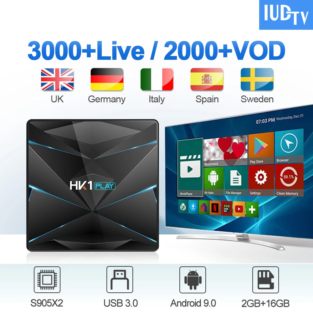 

IPTV Sweden Spain Italy Germany UK Greece IUDTV Box HK1 Play Android 9.0 2G+16G USB3.0 IPTV Germany Italy UK Spain Android IP TV