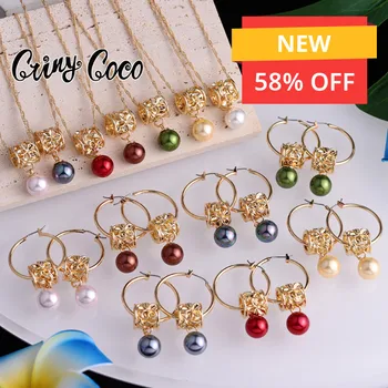 Fashion Jewelry Sets Hawaiian Gold Women's Pearl Necklace Hoop Earing Earrings Set Necklace Sets for Women with Free Shipping