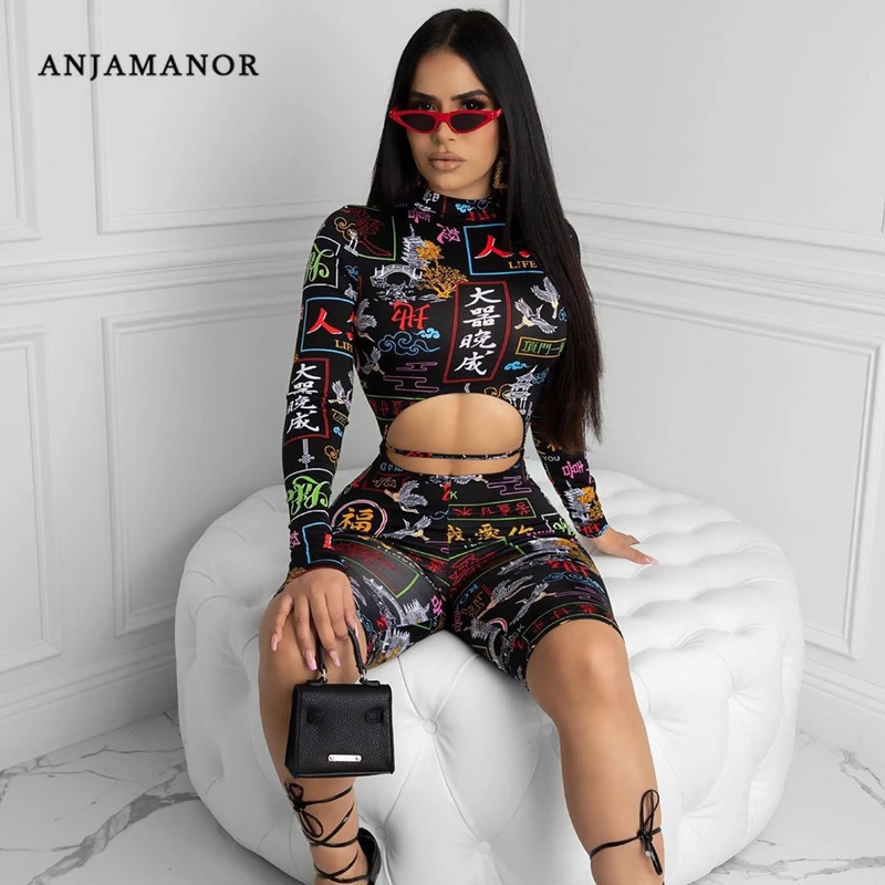 Женский комбинезон с принтом ANJAMANOR облегающий цельный из спандекса Клубная