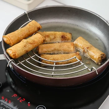 

Semi-Circular Frying Pan Oil Drain Rack Shelf Stainless Steel Frying Steaming Rack Strainer Durable Heat-Resistance Cooking Tool