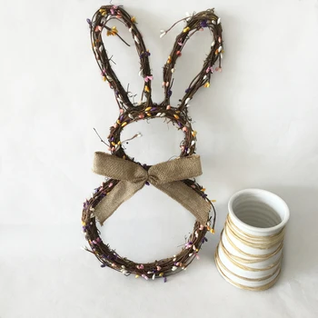 

Handmade Rattan Bunny Rabbit Garland Wreath Pendant Christmas Easter Door Hanging Garland Home Diy Decor