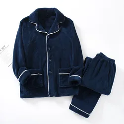 New Autumn and Winter Men's Pajamas, Long-sleeved Trousers, Thickened Warm Suit, Home Service Flannel Plus Size Two-piece Suit
