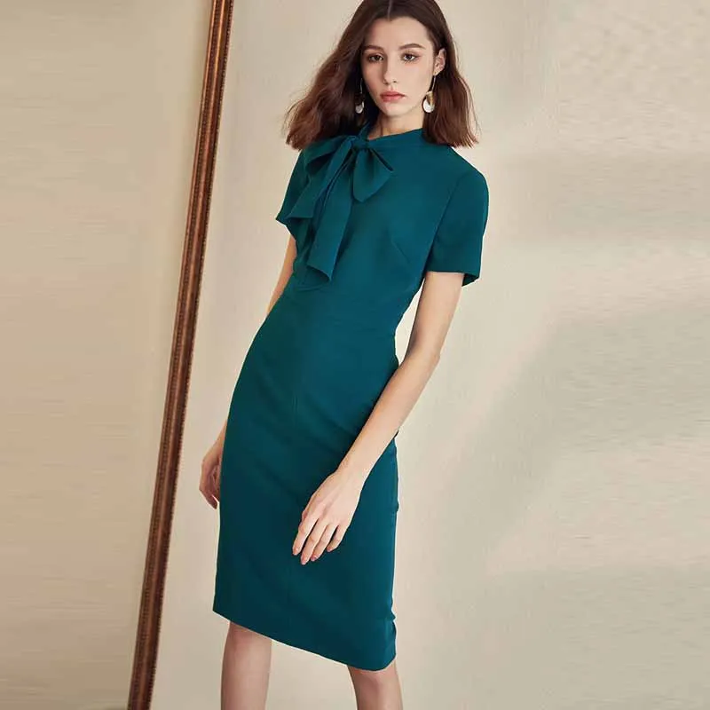 

Business Dress Women's 2019 Spring And Summer New Style Elegant Lace-up Smart Blue Slim Fit Sheath Skirt-