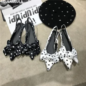 

MIULAMIULA Brand Designers 2020 Summer New Sweet Pot Butterfly-knot Pointed Toe Back Strap Lady Sandals Flat Bottom Shoes Women