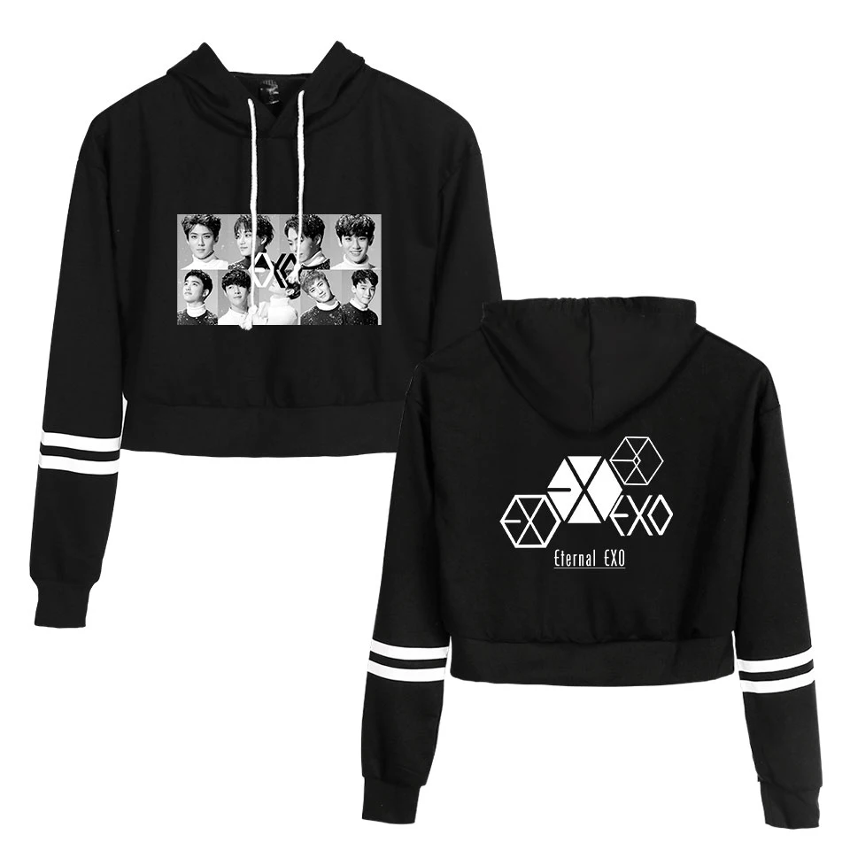 EXO Ablum одежда Kpop осенние женские толстовки Толстовка модная укороченная толстовка с капюшоном Dragon Ball Harajuku длинный рукав свободный пуловер