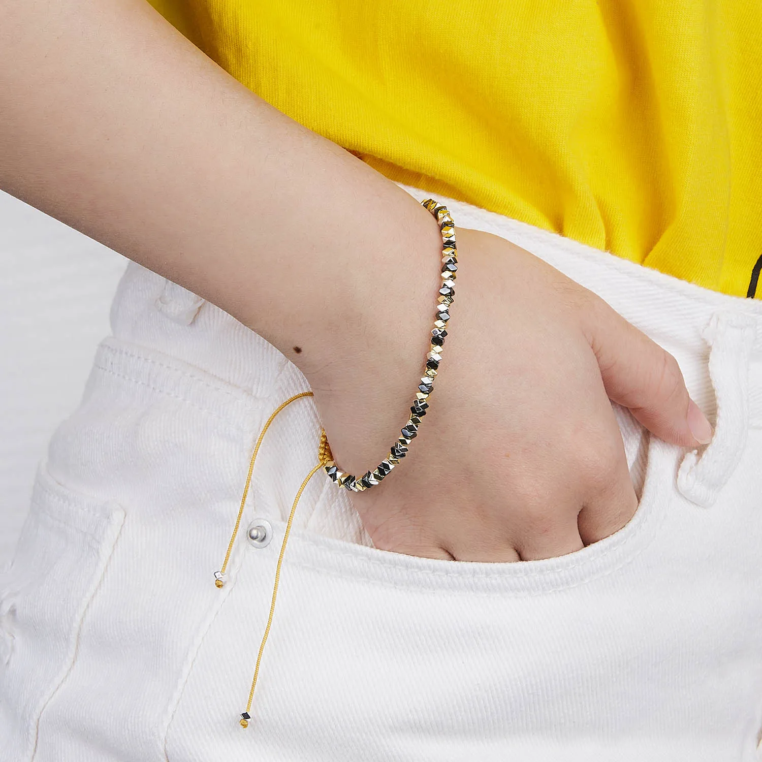 Минималистичные браслеты с регулируемой окружностью из металлических бусин мужской модный браслет с бусинами для женщин и мужчин украшение браслет ручной работы подарок для девочек - Окраска металла: three colors