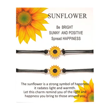 

8Seasons Fashion Sunflower Couples String Bracelets Set For Women Men Rope Chain Bangle For Best Friend Wish Jewelry, 2PCs/set