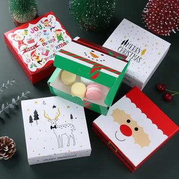 

14*14*5cm NEW Christmas Portable Kraft Paper Bag Gift Box Candy Pouch Paper Box Cookie Macaron Christmas Party Home Decor