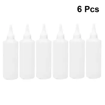 

6pcs 250ml Tip Applicator Bottle Plastic Squeeze Bottle Clear Liquid Dispenser (White)