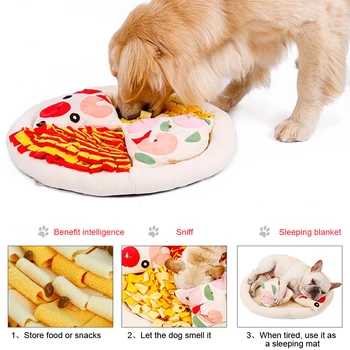 

Slow Feeding Relieve Stress Pizza Dog Snuffle Mat Round Fleece Blanket Sleeping Nose Work Pet Supplies Non Slip Detachable