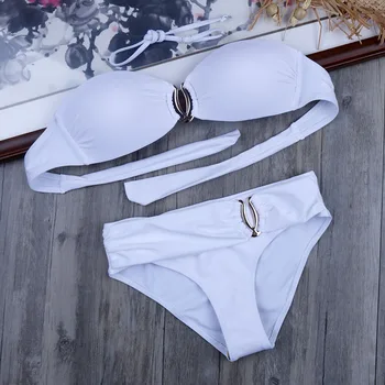 

Melphieer Solid Swimsuit Women's swimwear padded push up bikini beachwear plus size xxl swimming suit for women biquini white