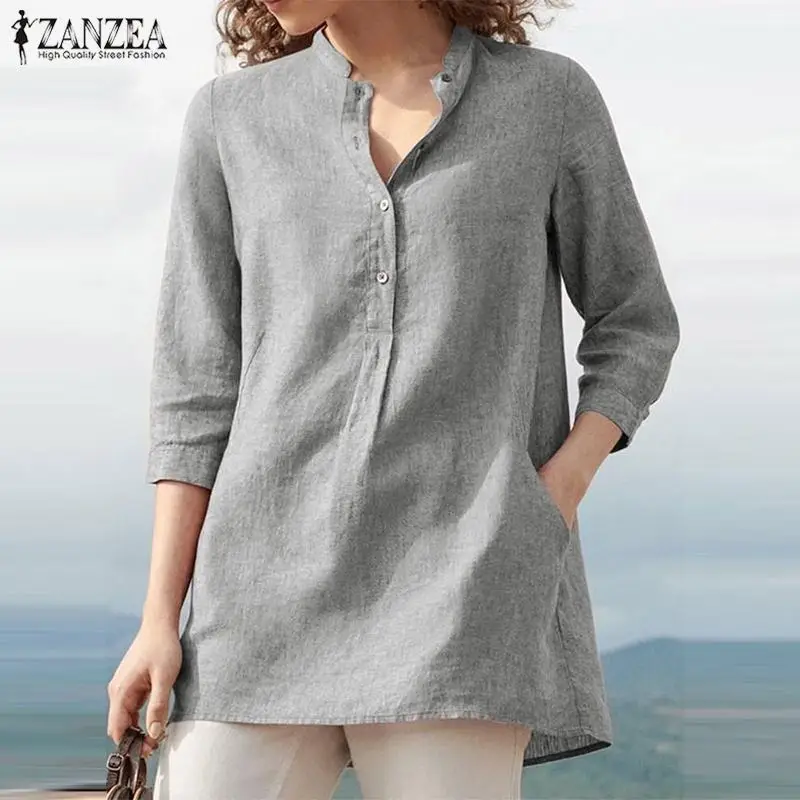 Summer Blouse Shirts Tunic Solid-Tops ZANZEA Elegant Plus-Size Womens Woman 5XL Blusas