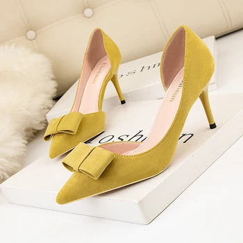 

2020 new fashion Women shoes office Ladies Luxury sexy Female shallow elegant Suede shallow mouth pointy bowknot wedding Pumps