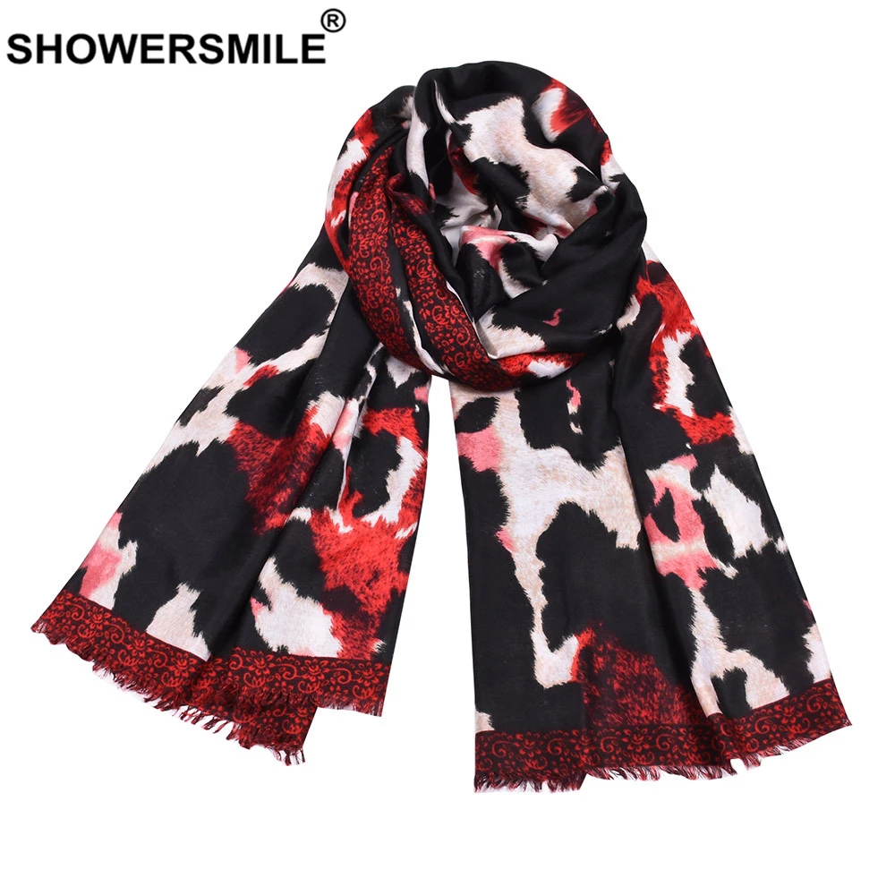 SHOWERSMILE Леопардовый шарф женские хлопковые льняные шарфы для женщин синие красные