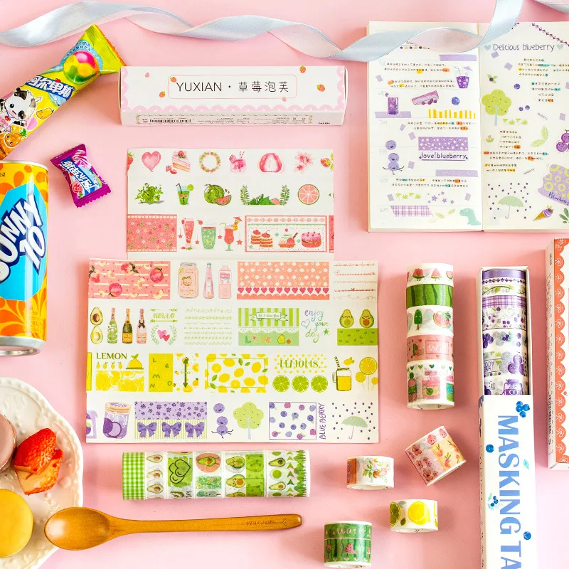 10 компл./лот DIY японский Бумага декоративная клейкая лента Kawaii фруктовые ноты серии лента Washi/клейкую ленту наклейки