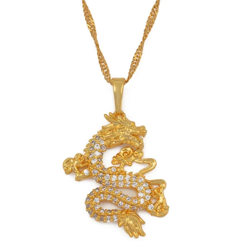 Crystal Dragon Pendant Necklace Women Gold Chain CZ Zircon Jewelry Mascot Ornaments Lucky Talisman Couple Gifts | Украшения и